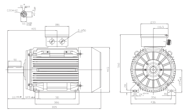 Dimensiuni Motor electric trifazat 45kw 3000rpm 225 B3
