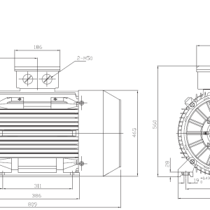 Dimensiuni Motor electric trifazat 45kw 3000rpm 225 B5