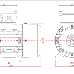Dimensiuni motor electric trifazat 0.18kW 1400rpm Ax 11mm IEC 63 B3