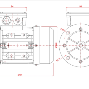 Dimensiuni motor electric trifazat 0.25kW 3000rpm Ax 11mm IEC 63 B5