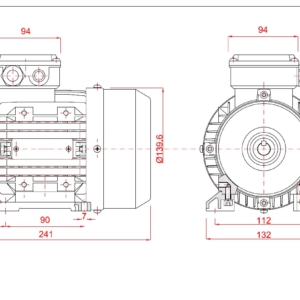 Dimensiuni motor electric trifazat 0.37kW 1400rpm Ax 14mm IEC 71 B3