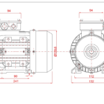 Dimensiuni motor electric trifazat 0.55kW 3000rpm Ax 14mm IEC 71 B3