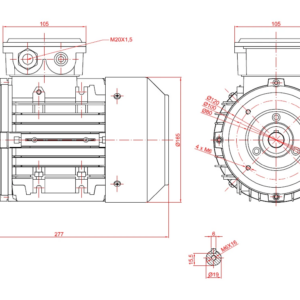 Dimensiuni motor electric trifazat 0.75kW 1400rpm Ax 19mm IEC 80 B14