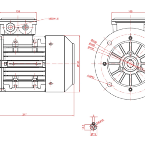 Dimensiuni motor electric trifazat 0.75kW 1400rpm Ax 19mm IEC 80 B5
