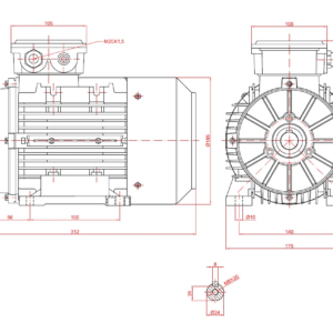 Dimensiuni motor electric trifazat 1.5kW 1400rpm Ax 24mm IEC 90 B3