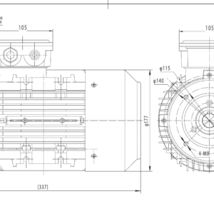 Dimensiuni motor electric trifazat 1.5kW 3000rpm Ax 24mm IEC 90 B14