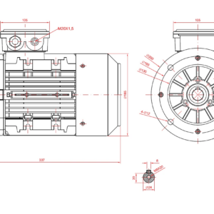 Dimensiuni motor electric trifazat 1.5kW 3000rpm Ax 24mm IEC 90 B5