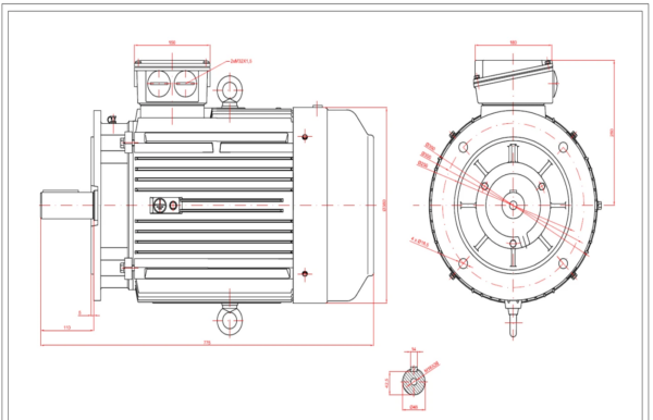 Dimensiuni motor electric trifazat 11kW 3000rpm Ax 42mm IEC 160 B5