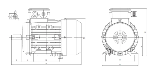 Dimensiuni motor electric trifazat 2.2kW 1400rpm Ax 24mm IEC 90 B3