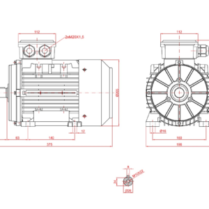 Dimensiuni motor electric trifazat 2.2kW 1400rpm Ax 28mm IEC 100 B3