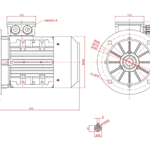Dimensiuni motor electric trifazat 2.2kW 1400rpm Ax 28mm IEC 100 B5