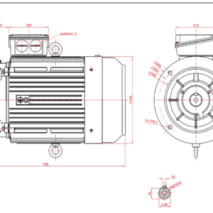 Dimensiuni motor electric trifazat 30kW 1400rpm Ax 55mm IEC 200 B5