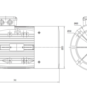 Dimensiuni motor electric trifazat 30kW 3000rpm Ax 55mm IEC 200 B5