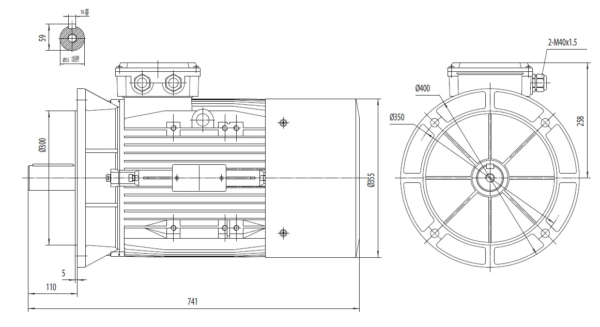 Dimensiuni motor electric trifazat 30kW 3000rpm Ax 55mm IEC 200 B5