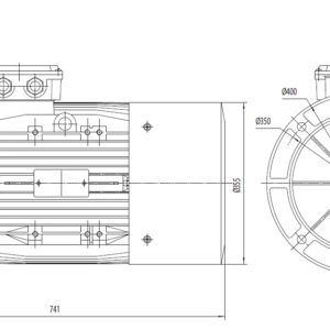 Dimensiuni motor electric trifazat 37kW 3000rpm Ax 55mm IEC 200 B5