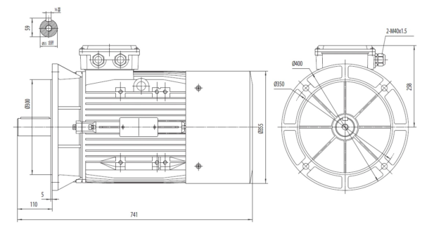 Dimensiuni motor electric trifazat 37kW 3000rpm Ax 55mm IEC 200 B5
