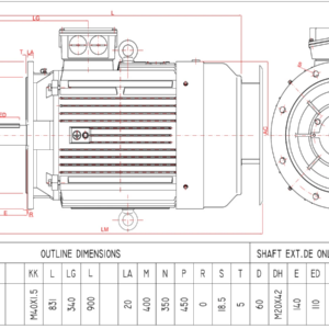 Dimensiuni motor electric trifazat 45kW 1400rpm Ax 60mm IEC 225 B5
