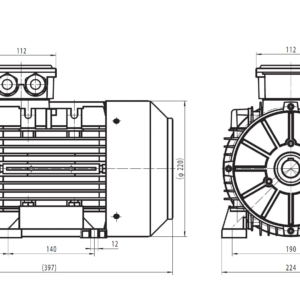 Dimensiuni motor electric trifazat 4kW 1400rpm Ax 28mm IEC 112 B3