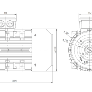 Dimensiuni motor electric trifazat 4kW 3000rpm Ax 28mm IEC 112 B14