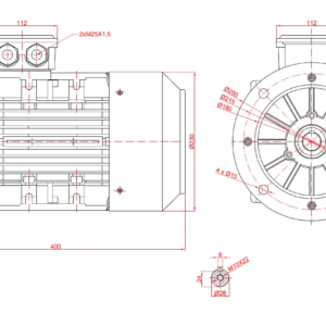 Dimensiuni motor electric trifazat 4kW 3000rpm Ax 28mm IEC 112 B5