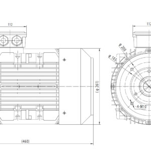 Dimensiuni motor electric trifazat 5.5kW 1400rpm Ax 38mm IEC 132 B14