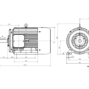 Dimensiuni motor electric trifazat 55kW 1400rpm Ax 65mm IEC 250 B3