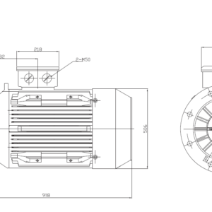 Dimensiuni motor electric trifazat 55kW 1400rpm Ax 65mm IEC 250 B5