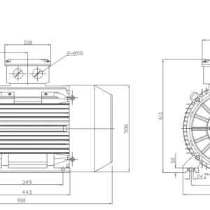 Dimensiuni motor electric trifazat 55kW 3000rpm Ax 60mm IEC 250 B3