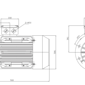 Dimensiuni motor electric trifazat 55kW 3000rpm Ax 60mm IEC 250 B5