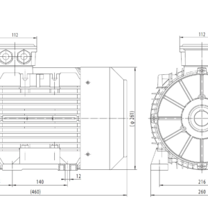 Dimensiuni motor electric trifazat 7.5kW 1400rpm Ax 38mm IEC 132 B3