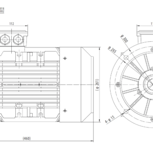 Dimensiuni motor electric trifazat 7.5kW 3000rpm Ax 38mm IEC 132 B5